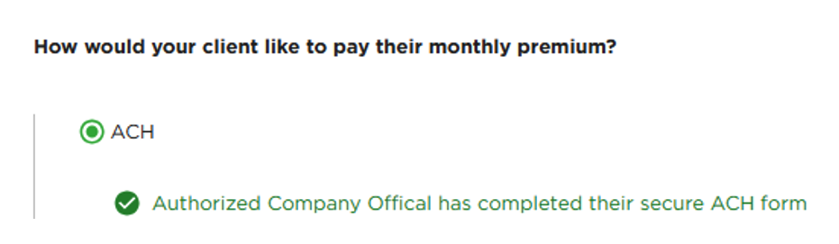 ACH authorization Screenshot