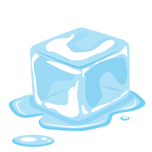 Illustration of an ice cube with some water surrounding it to show it is melting