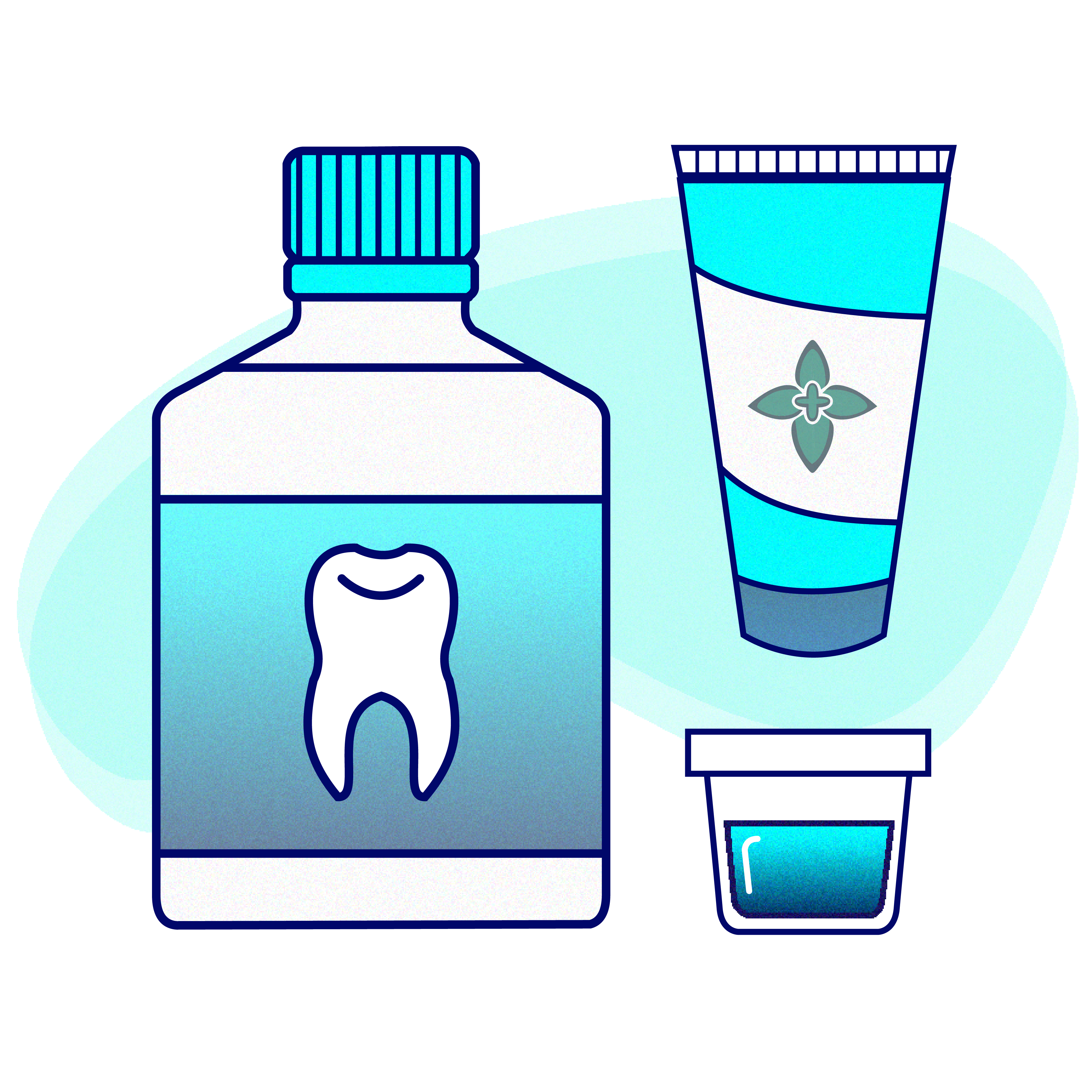 Illustration of mouthwash and toothpaste