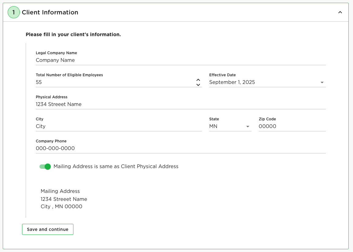 Client Information Screenshot