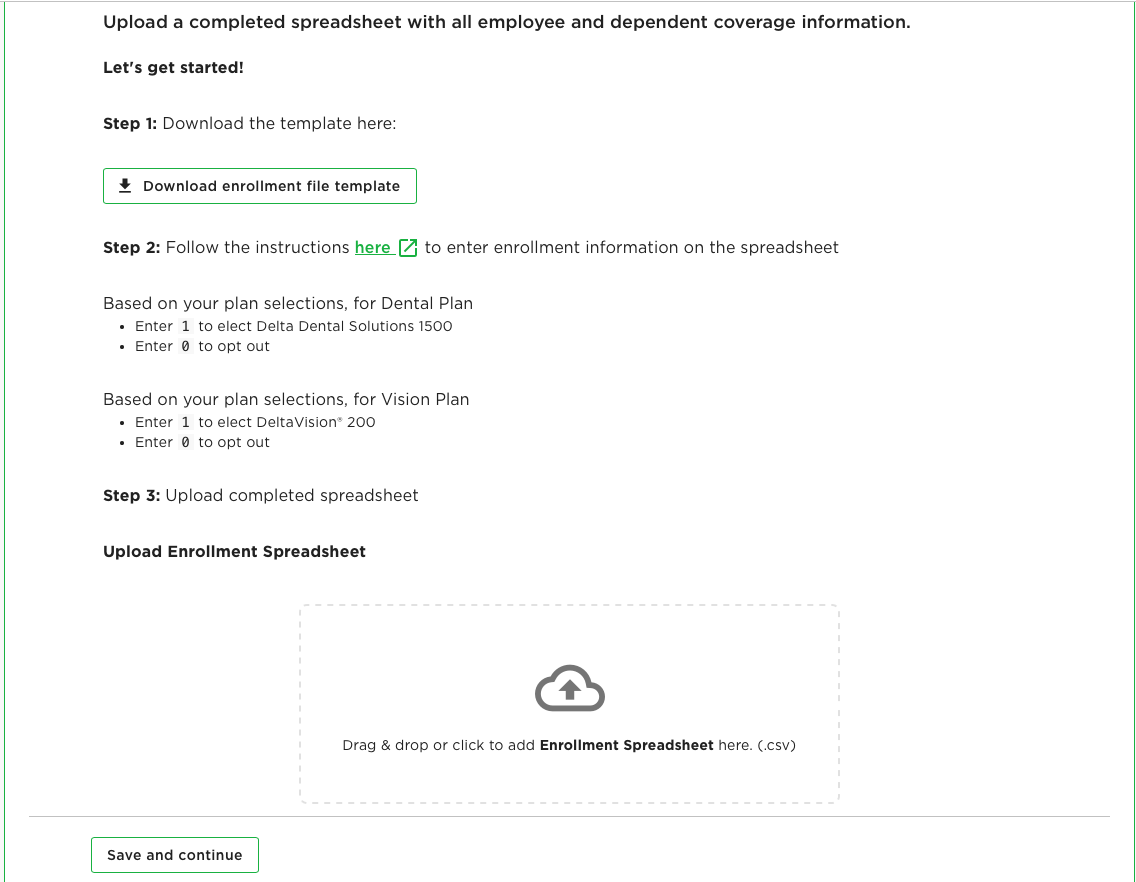 Employment enrollment screenshot