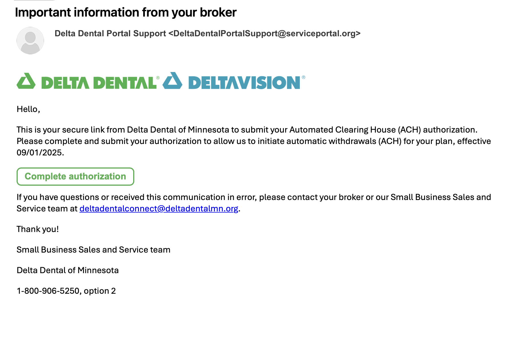 Sample Email Screenshot