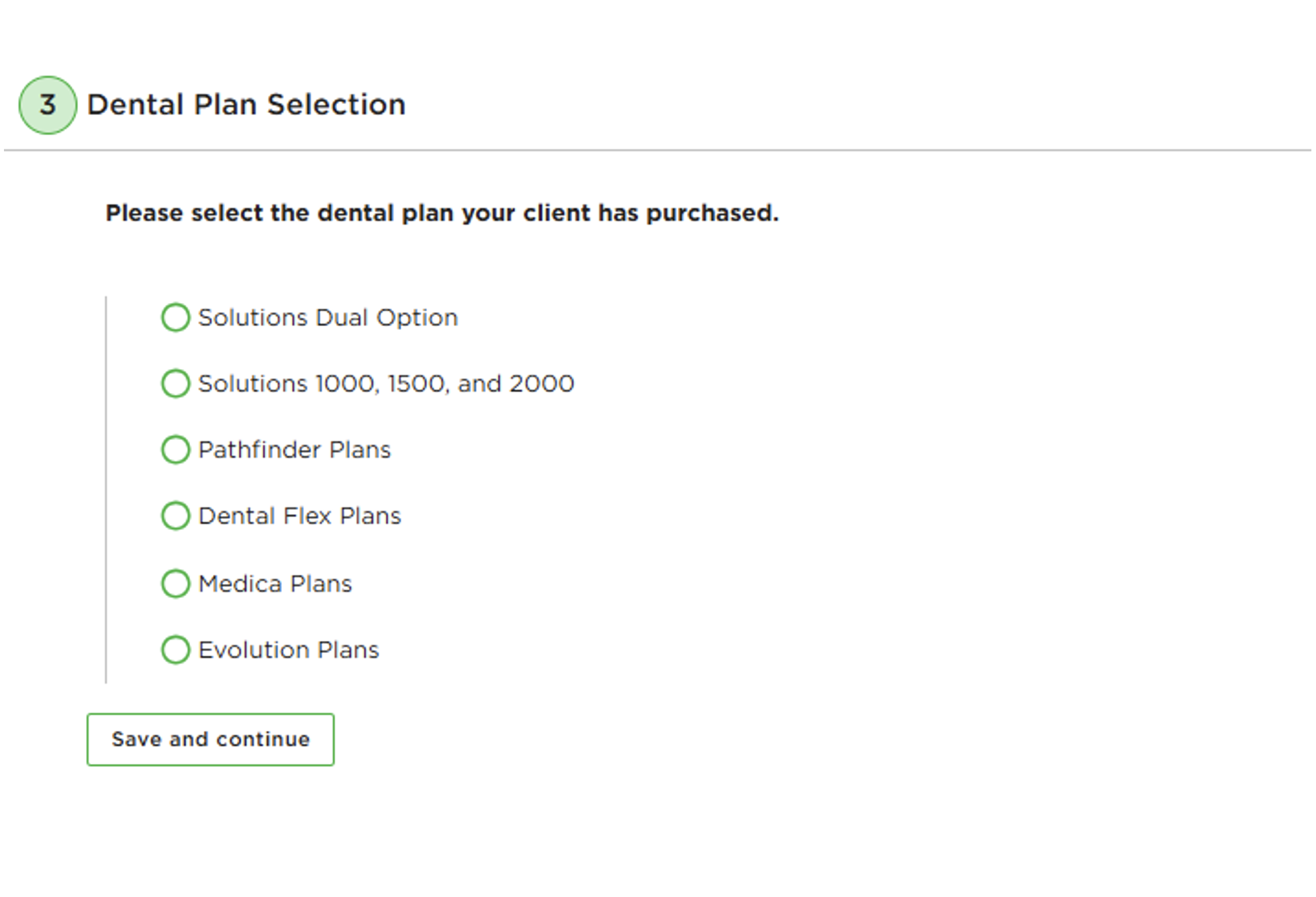 Dental plan selection Screenshot