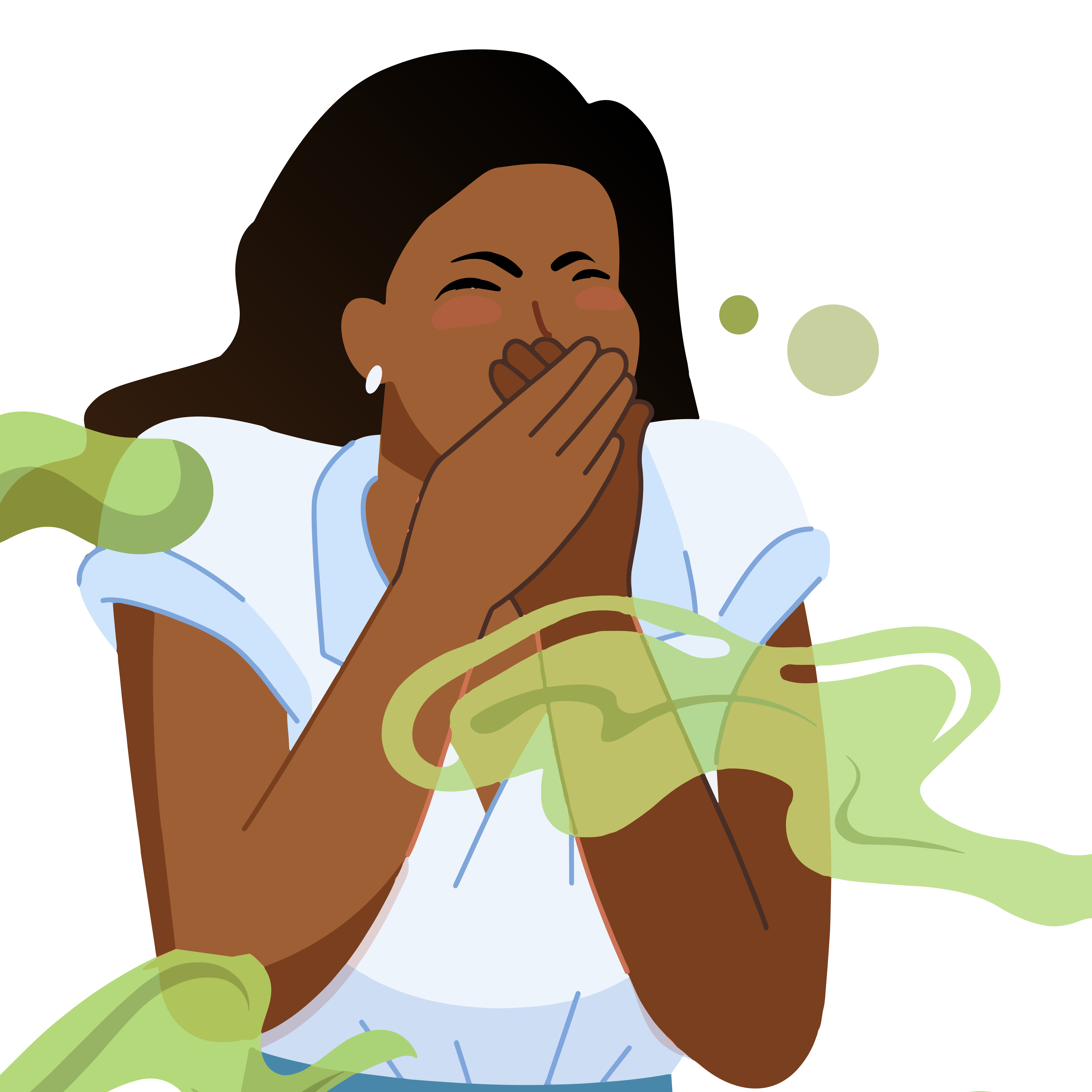 Illustration of a woman covering her nose and mouth while green air swirls around her to show a bad smell.