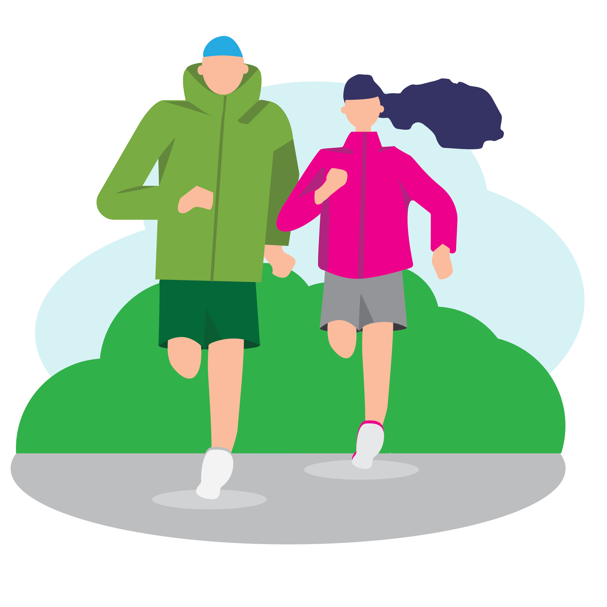 Illustration of man and woman running on sidewalk