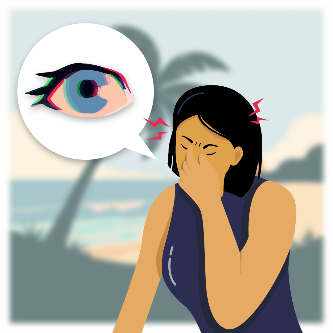 Woman rubs her eyes. Close up of the eye to show redness from irritation 