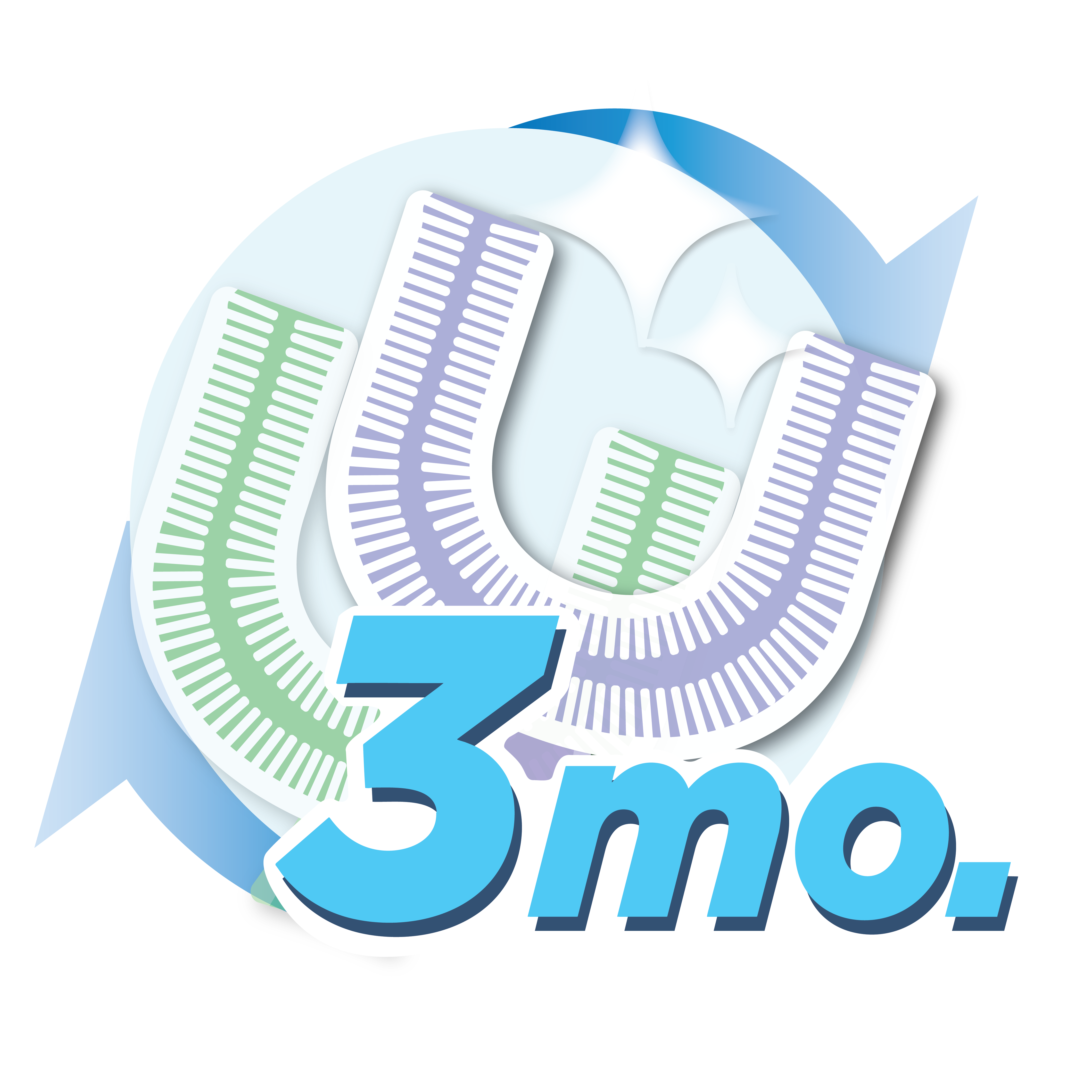 Illustration of replacement toothbrush heads with 3 months over the top