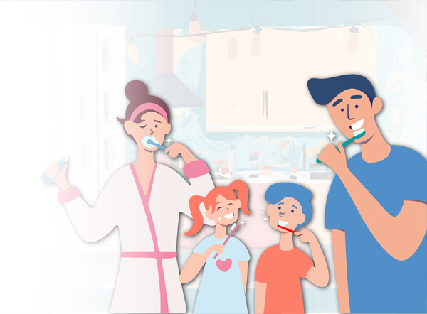 Graphic of a family brushing there teeth