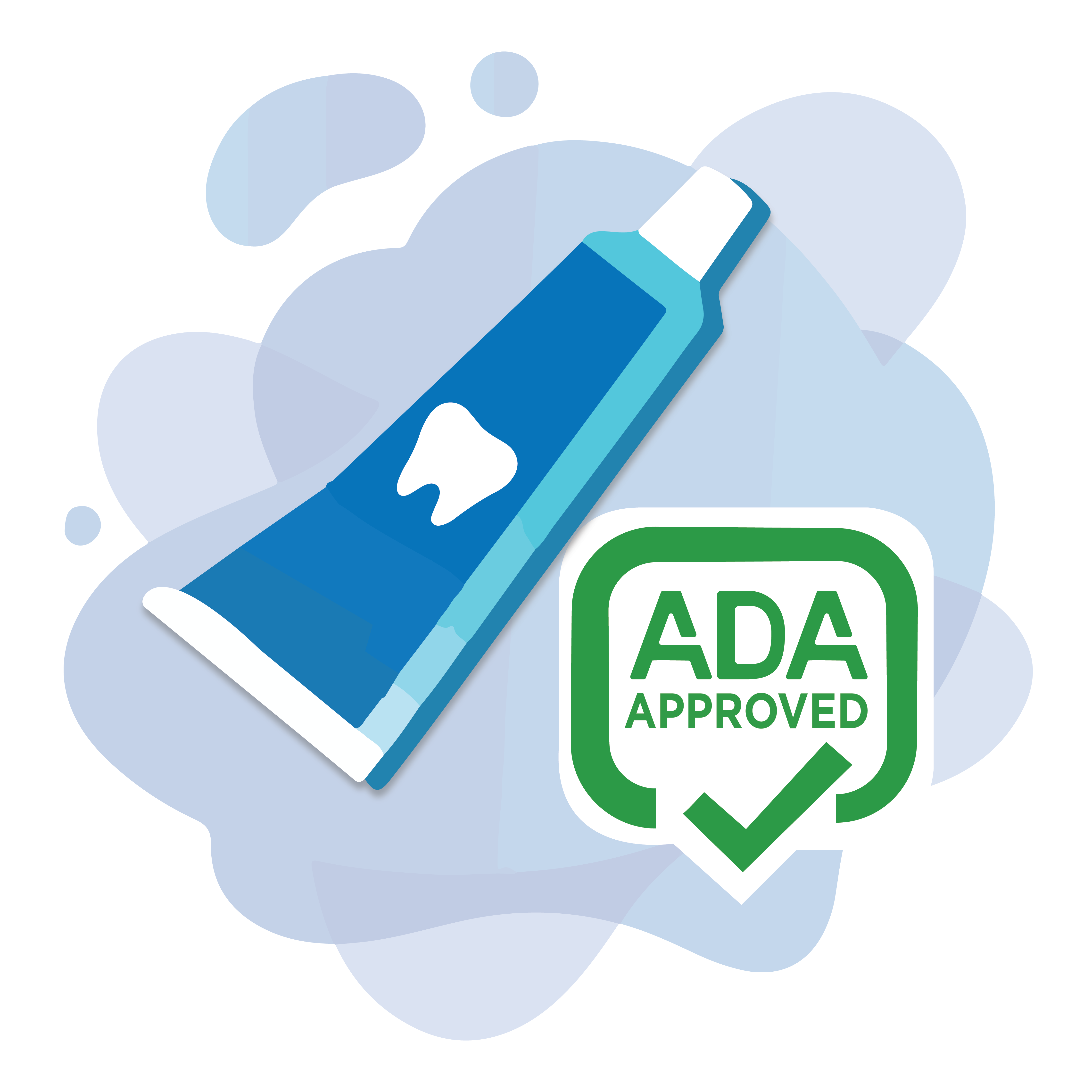 Illustration of a tube of toothpaste with the ADA seal of approval next to it