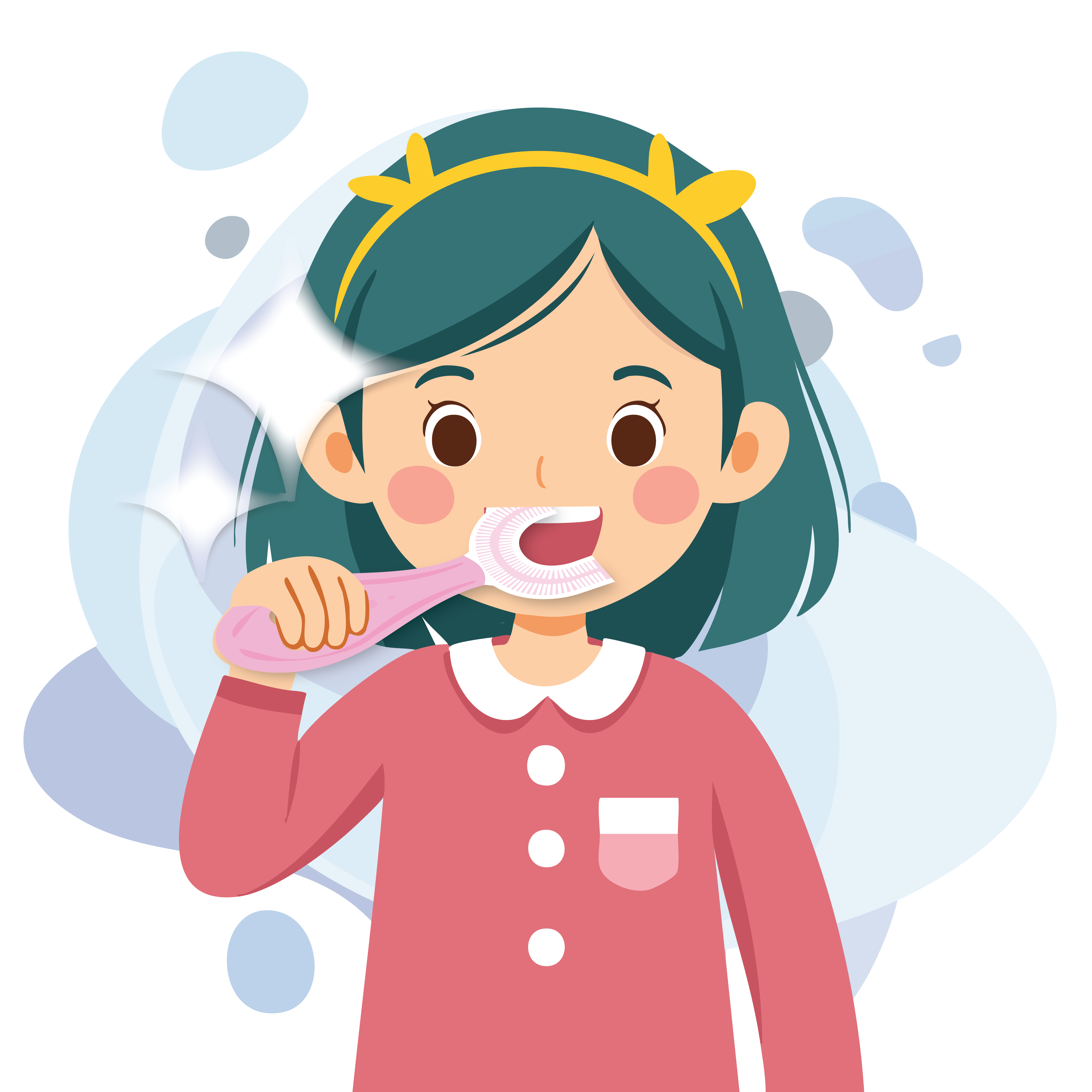 A young girl using a u-shaped electric toothbrush