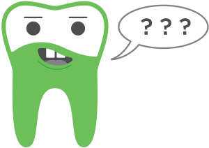 Graphic of a tooth character asking a question