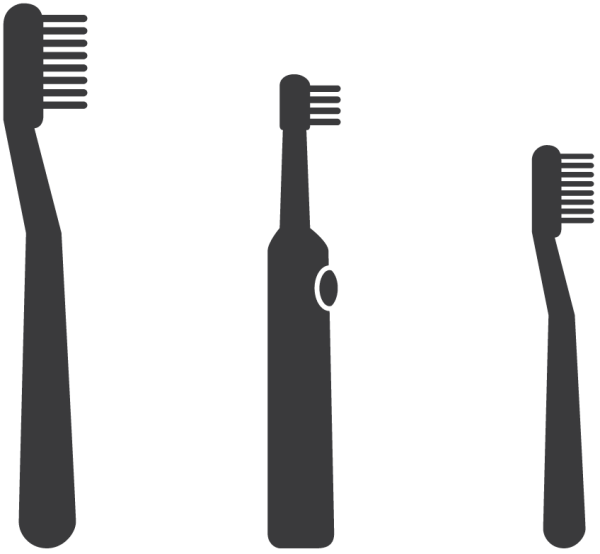 Graphic of Adult toothbrush, electric toothbrush and baby toothbrush