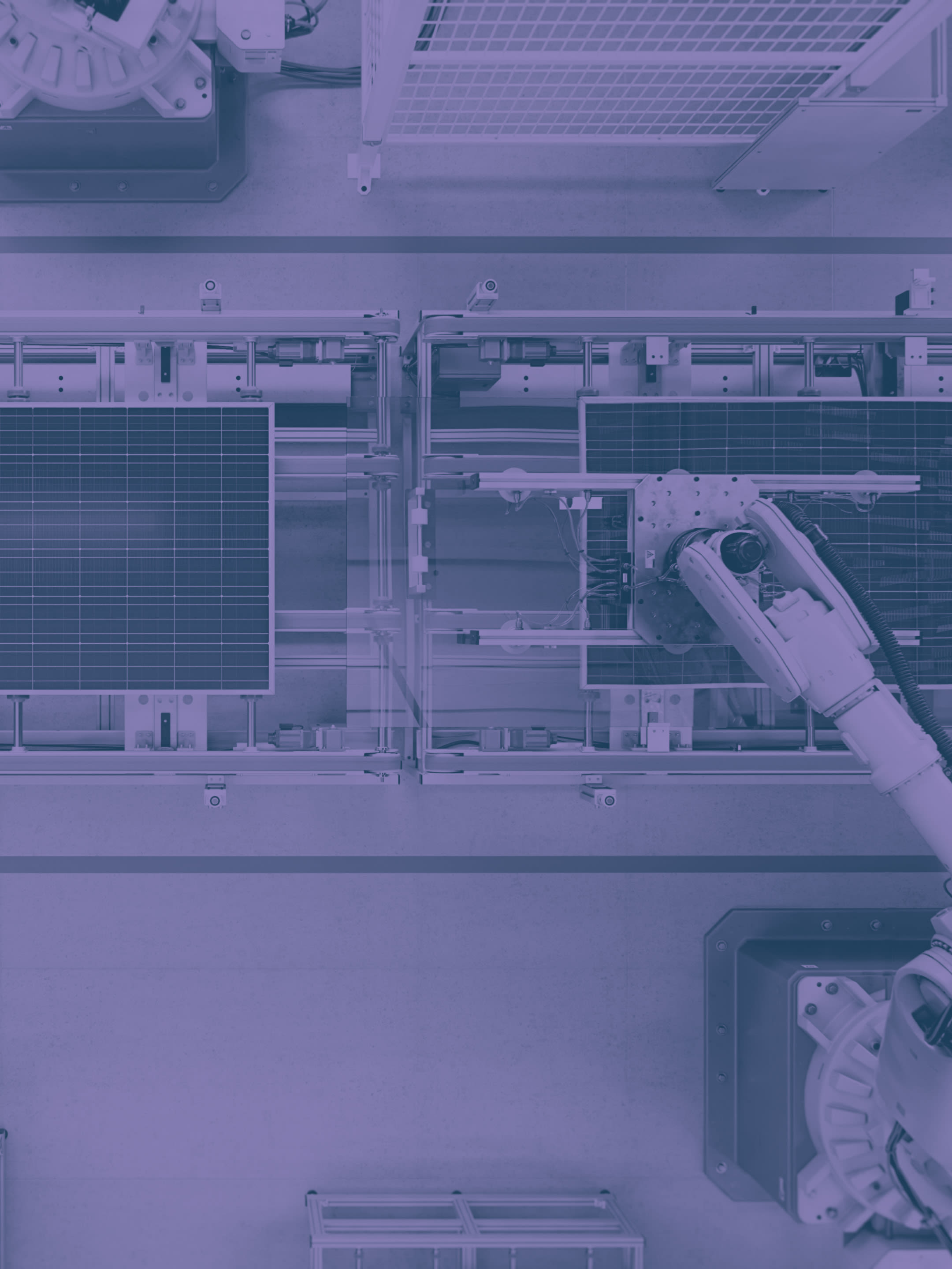 Purple colored image of a solar system production machine from above.