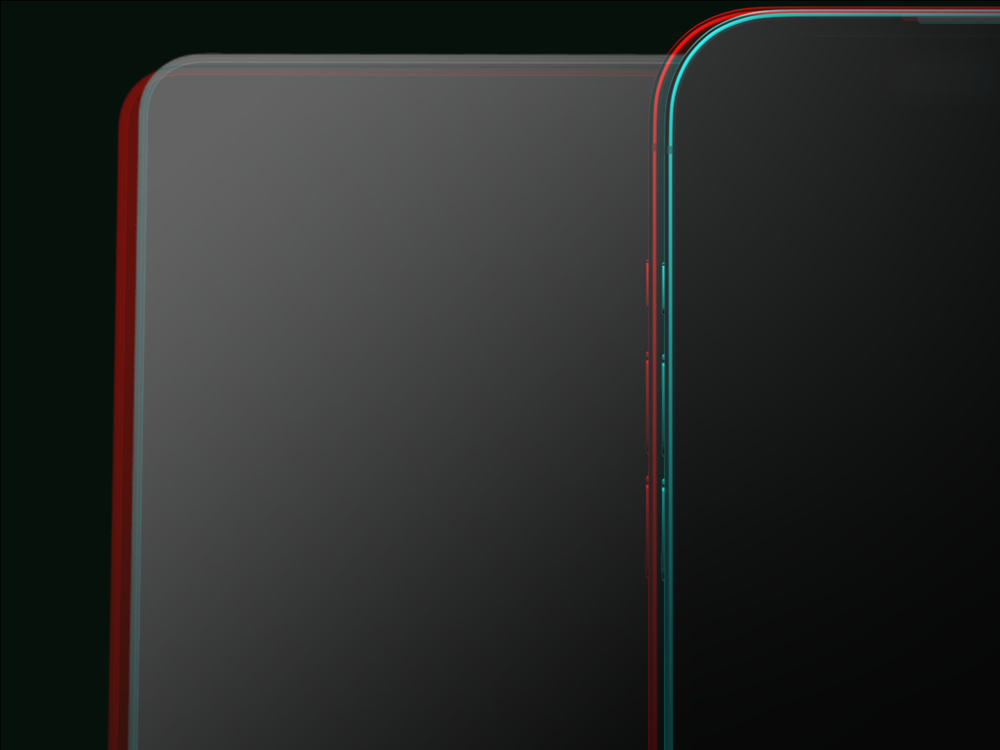Section of the upper part of mobile and laptop screen with a glitch effect making the outline blue and red.