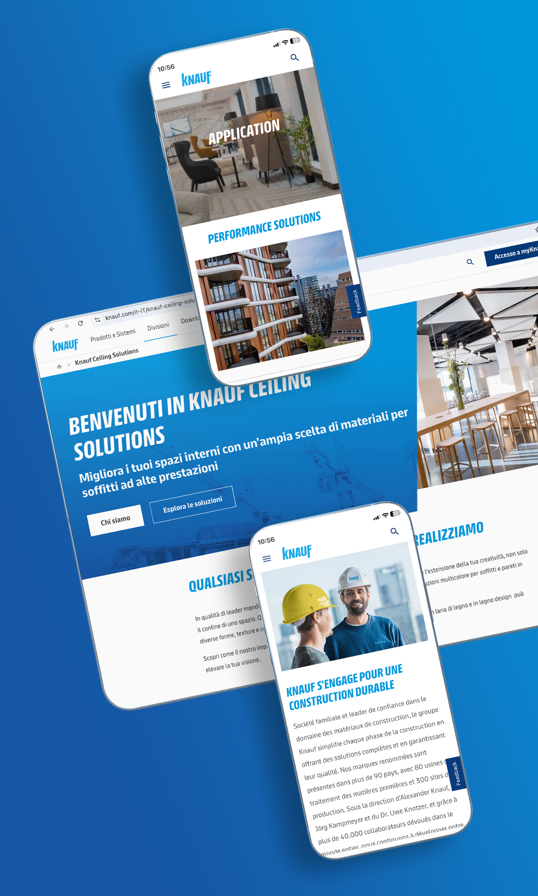 Knauf Website on Mobile and Desktop with blue Background