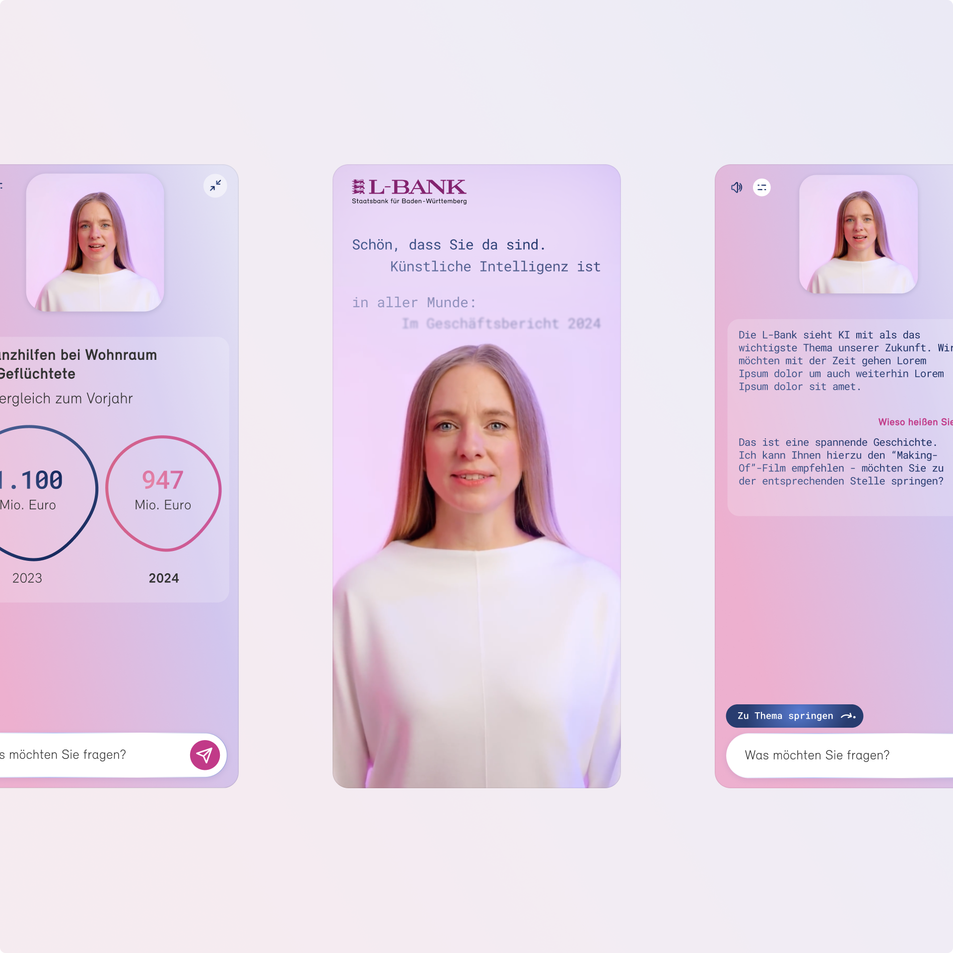 Mobile screens of L-Bank Human Avatar "Lea"