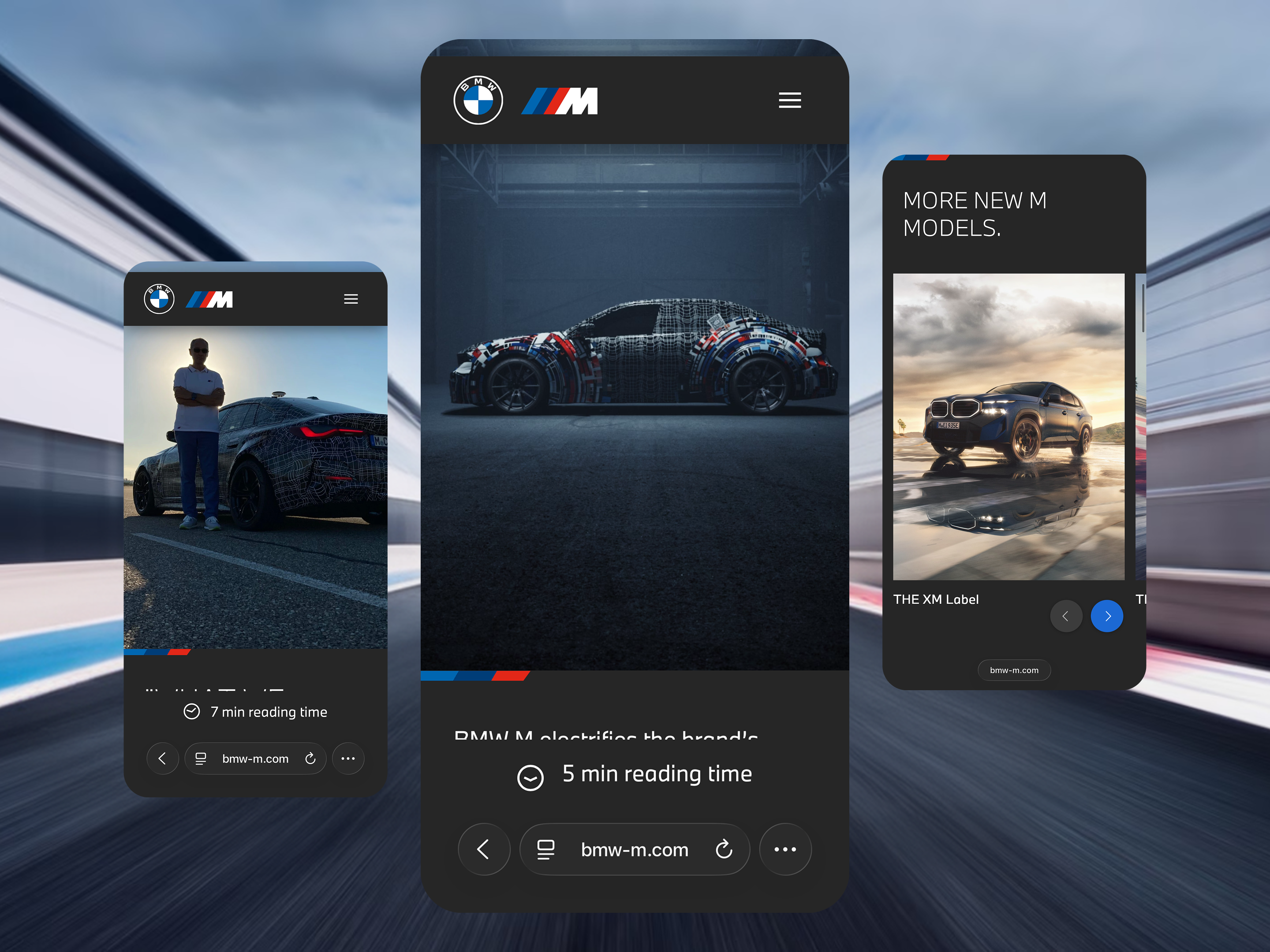 Showcase of different screens from BMW M's brand platform