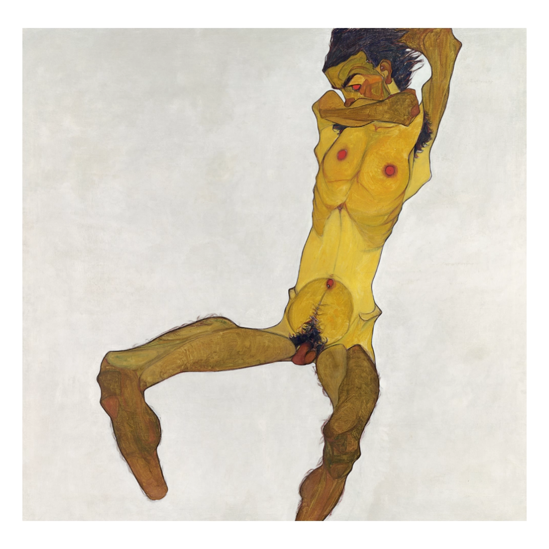 Image of the painting "Sitting Male Nude" by Egon Schiele censored on social media for being pronographic in content