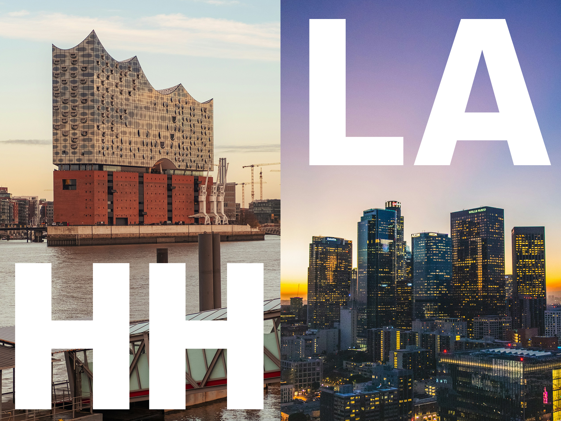 Los Angeles and Hamburg skyline at Day and Night.