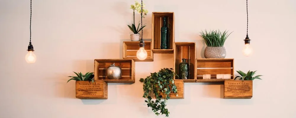 Wooden crates used as decorative storage