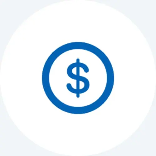 Blue dollar sign icon inside a circle on a white background