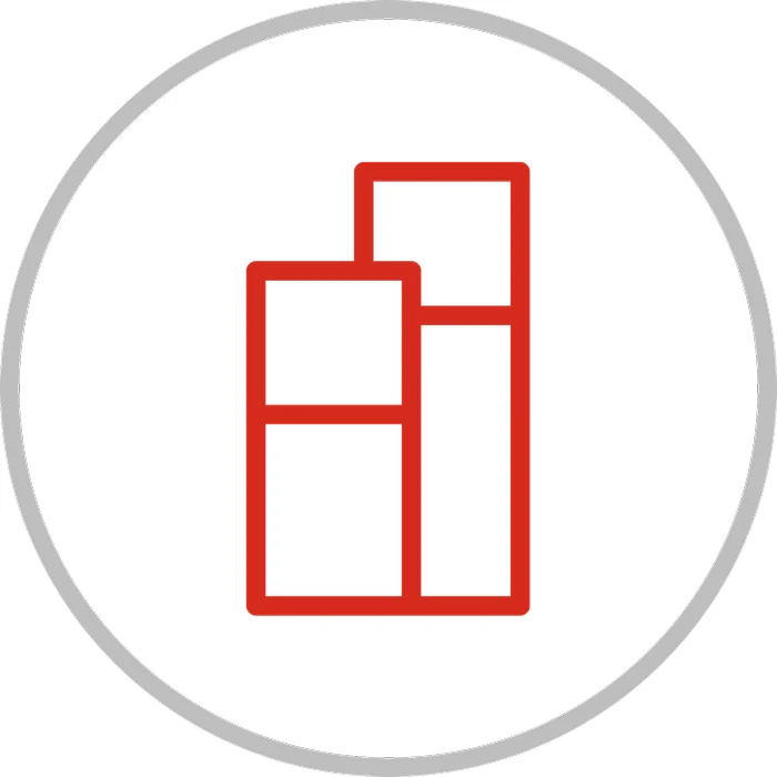 Red outline of two hot water units in a grey circle.