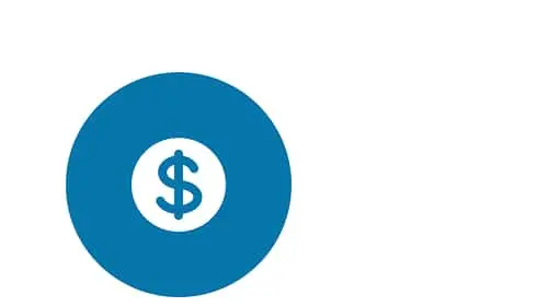 Blue circle with white dollar sign icon in center