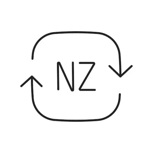 Letters NZ inside a rounded square with circular arrows indicating exchange or conversion