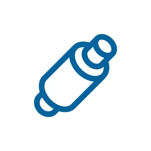 Blue outline icon of a pipe fitting tilted at an angle on a white background.