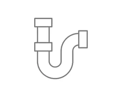 Gray outline illustration of a plumbing pipe with a U-shaped trap connecting two vertical sections.