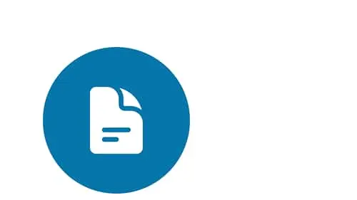 White document icon with folded corner and lines on blue circular background