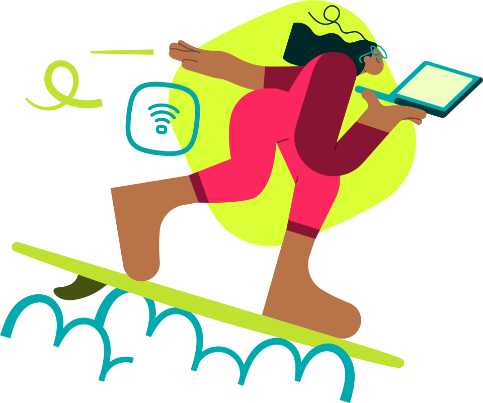 Woman surfing online internet wi-fi - facing down