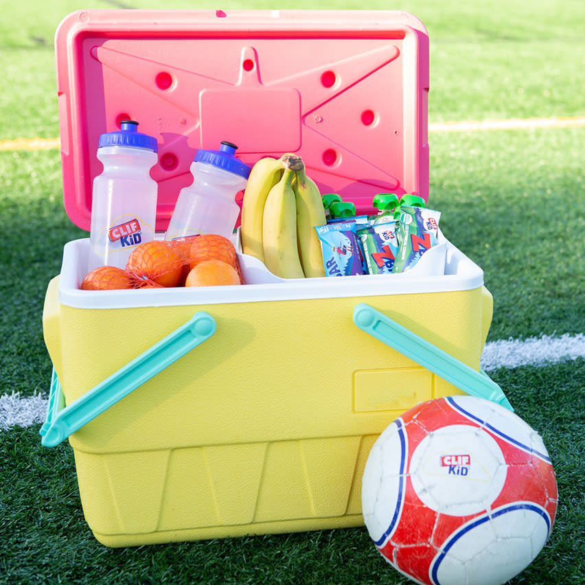 Visual CLIF Kid Zbars in a cooler with snacks at soccer field