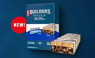 Try CLIF BUILDERS White Fudge OREO Flavored Protein Bar/Nav