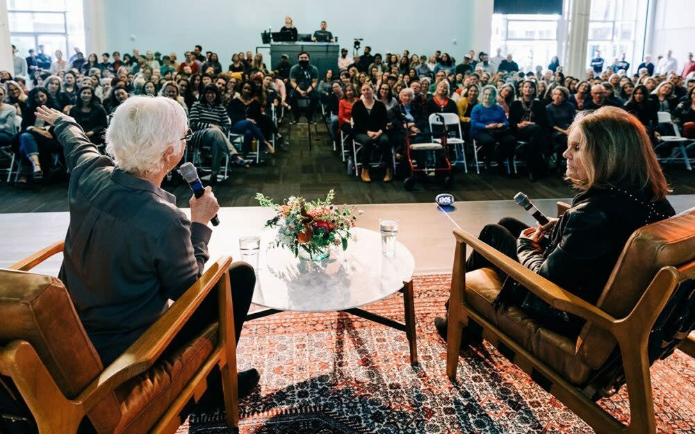 Gloria Steinem speaking at Clif Bar HQ