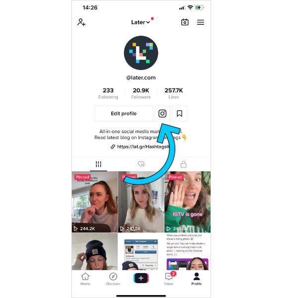 Sau đó, liên kết đến hồ sơ Instagram của nó từ trang TikTok để tăng lượng người theo dõi trên Instagram