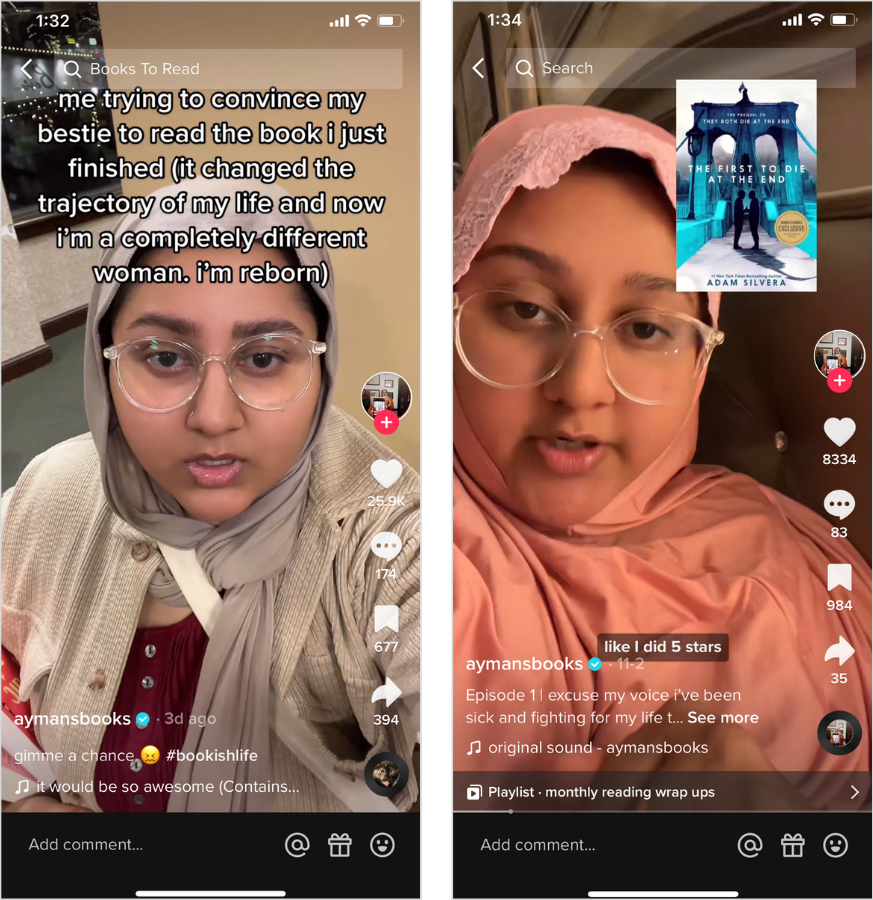 Screenshot x2 of @aymansbooks on TikTok.