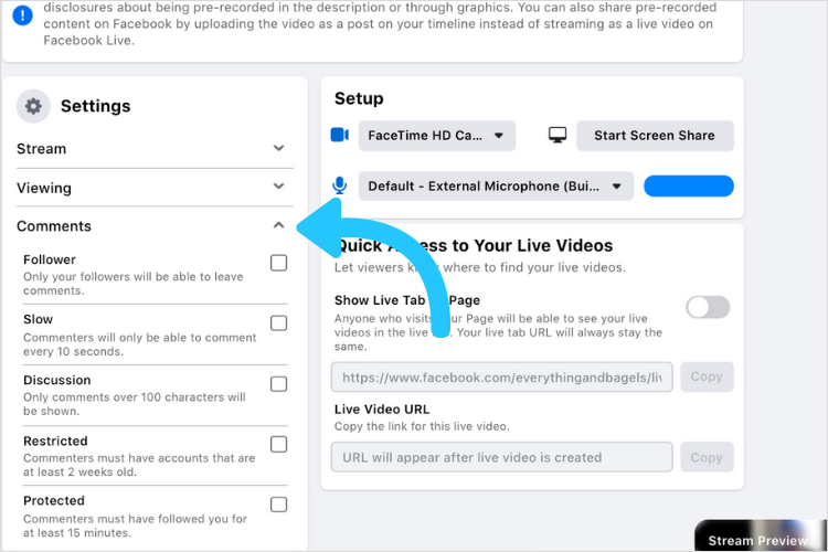 How to get URL of live Facebook videos