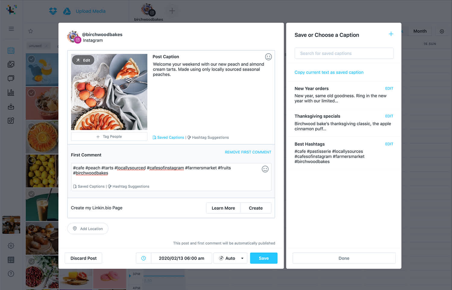 Option to save or choose a saved caption for an Instagram post on Later's Instagram scheduler