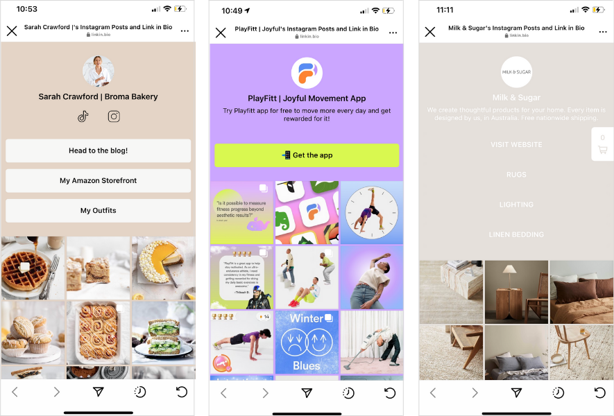 three brands using link in bio by later
