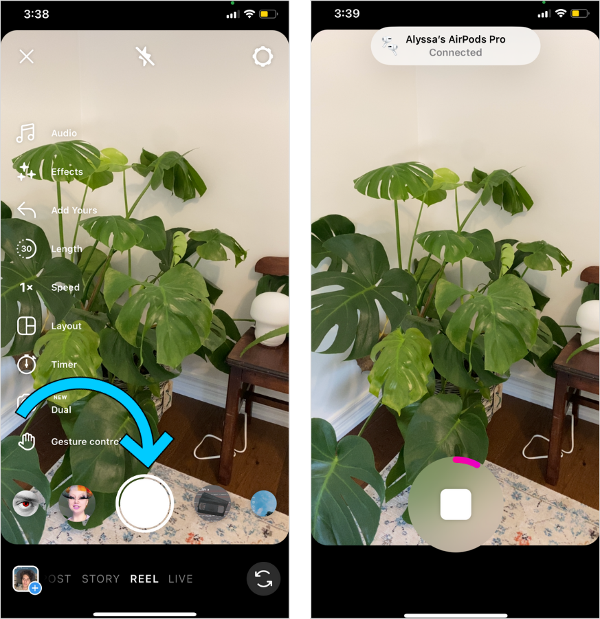 Illustrated steps on how to record Instagram Reels from the app. 