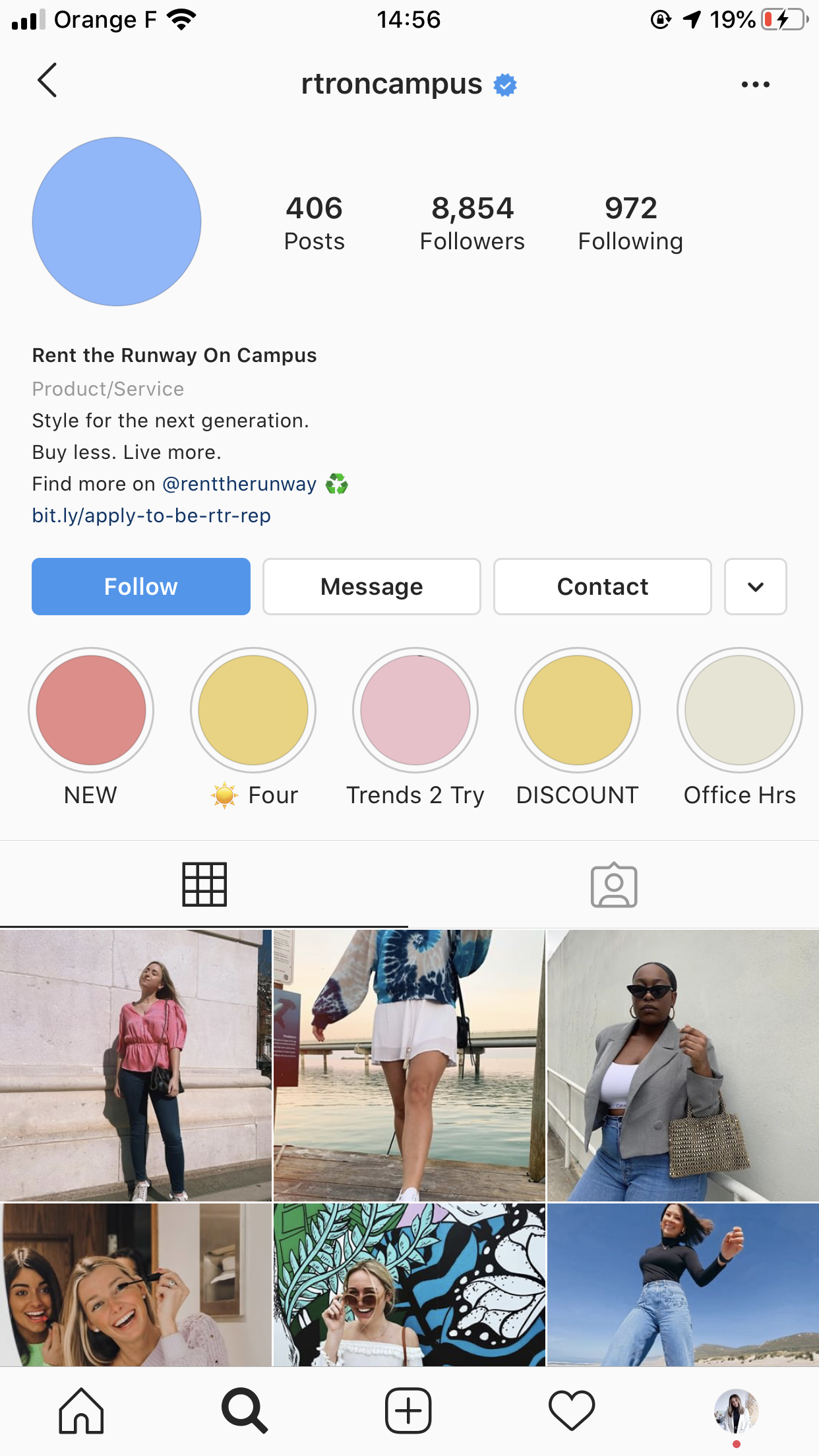 Rent the Runway does well with gathering user-generated content for their feed and posting it frequently.