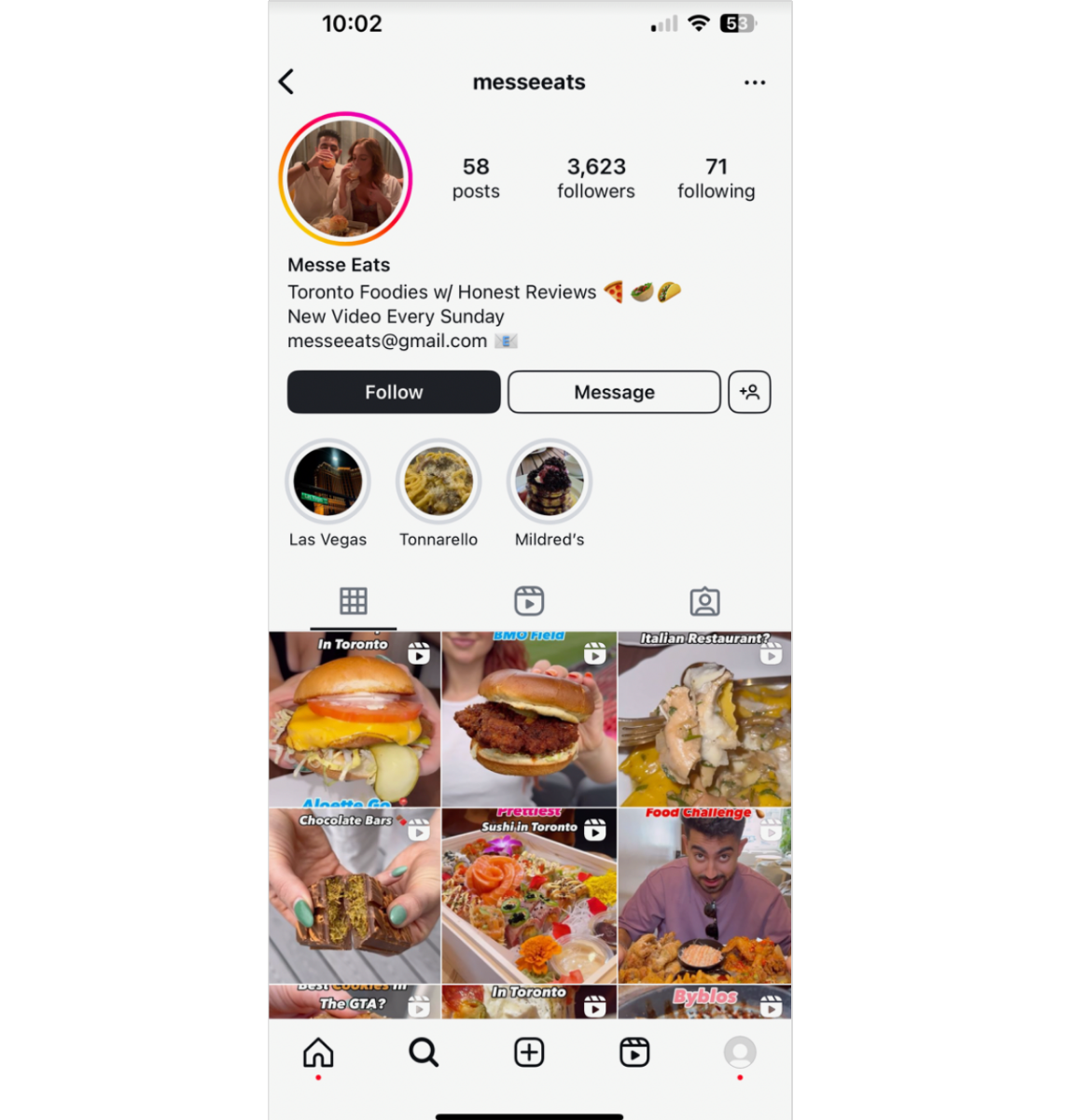 Instagram profile of Messe Eats