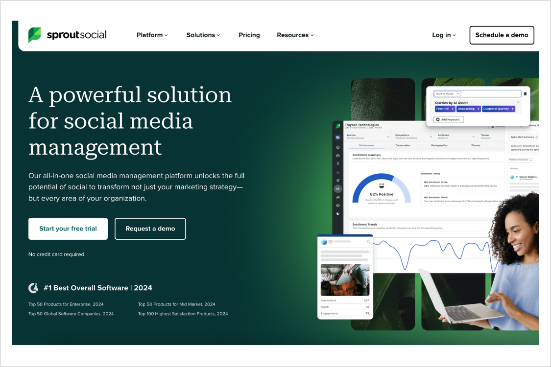 Sprout Social's landing page. 