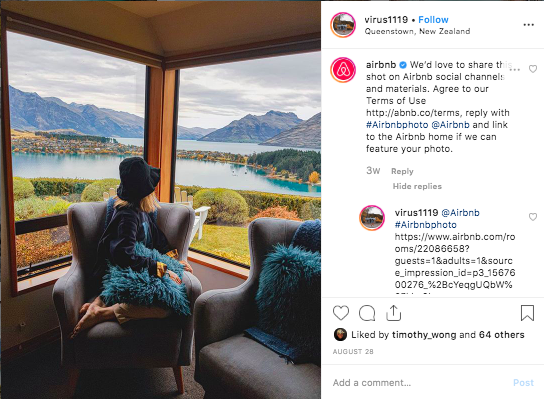 UGC example Airbnb comment hashtag 