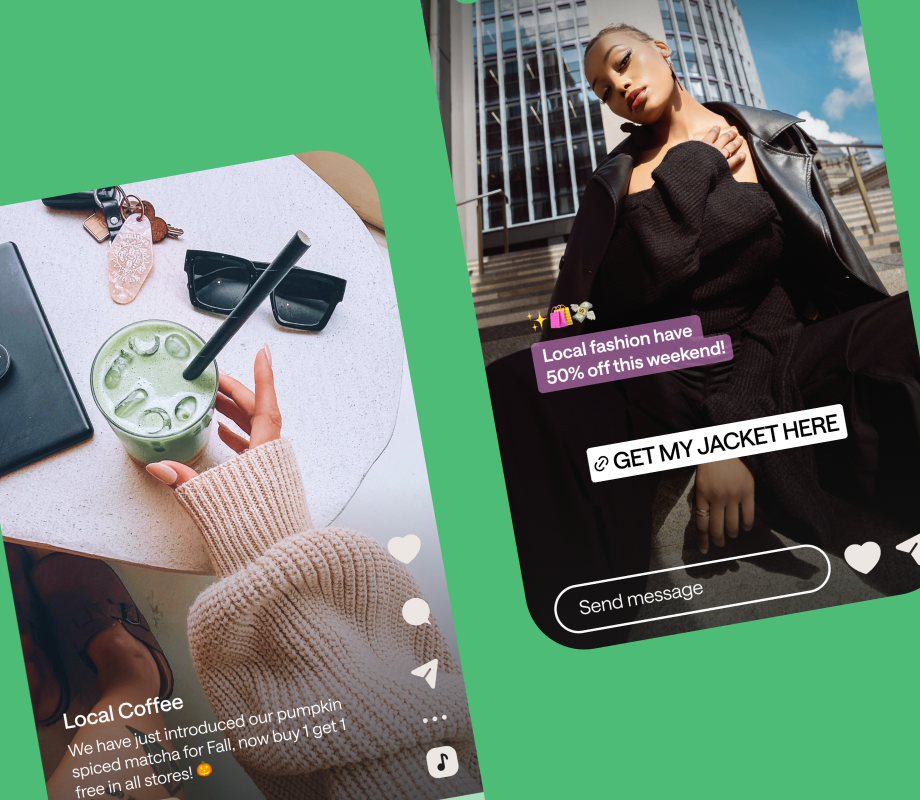 Thumbnail image for blog with ads promoting matcha and fashion to gen Z on green background