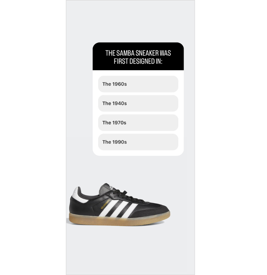 Instagram Stories Poll quizzing sneaker brand followers about shoe styles. 