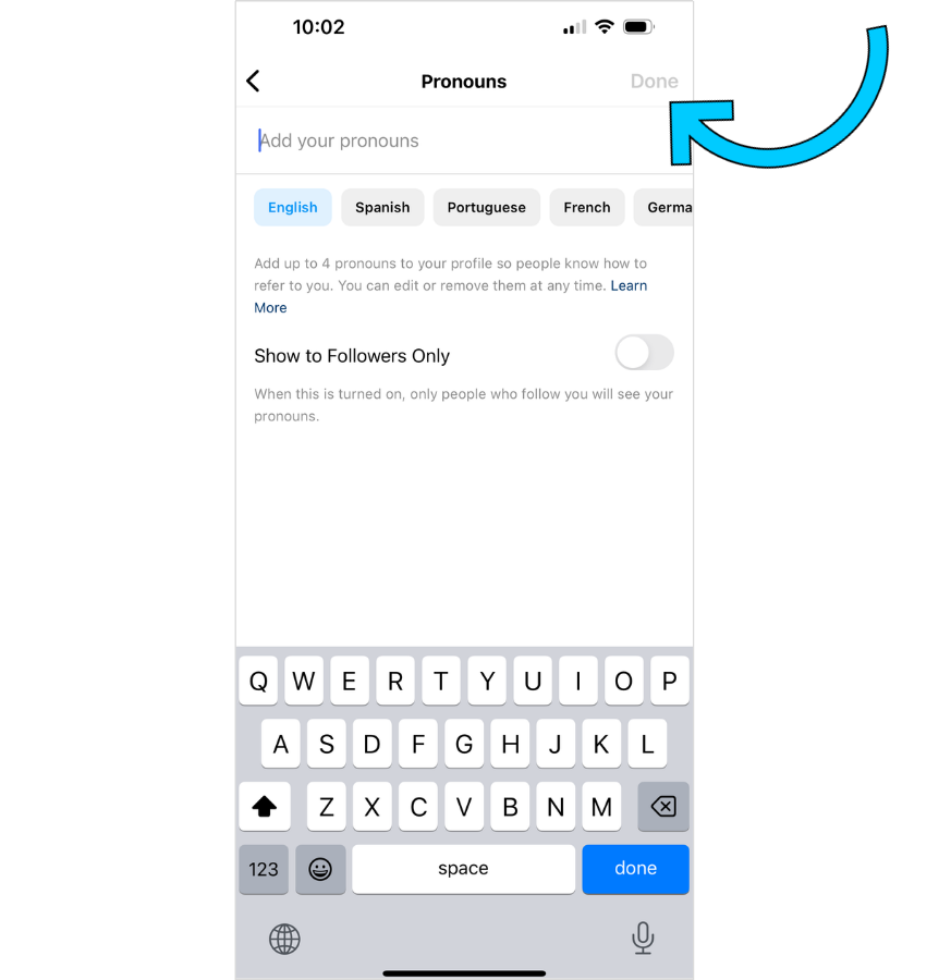 Instagram bio - pronouns done