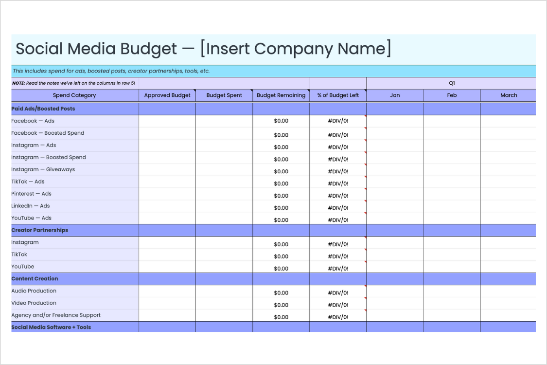 social media budget - later template