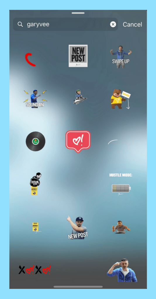 Gary Vaynerchuk’s GIF collection includes different icons and text stickers that align with his brand — by doing the same, you connect with your audience and promote your brand in a fun way.